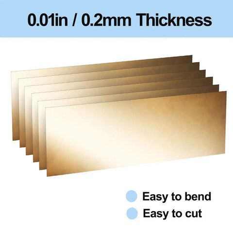 Brass Shim Stock Sheets 0.010 Inch Thick, 10 By 4 Inch Brass Plate Sheets, 6 Piece Pack For Gaskets, Washers, Spacers, And Machining Projects, Polished Finish, Easy To Cut And Bend For DIY Metalwork.