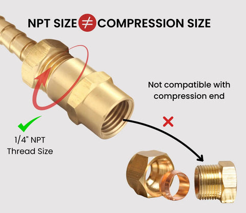 Brass 1/4 in NPT female-to-female pipe coupling with hex heads for air compressors.