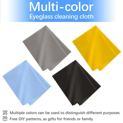 80 Pack Multi Color 6x7 Microfiber Cleaning Cloths For Glasses And Screens in gray, yellow, blue, black shown flat.