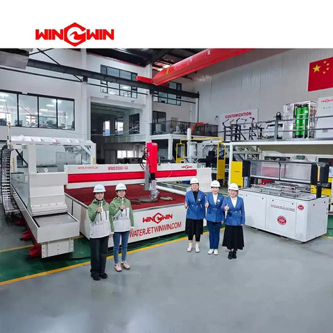 Factory floor with 60K waterjet cutting machines and employees, Mini On Off Valve Body for 60K Waterjet System Replacement Valve for Water Jet Cutting Machine OHDOHD 100048 4 Waterjet Pump Part and Spare Part Used on 60K Water Jet Machinery environment