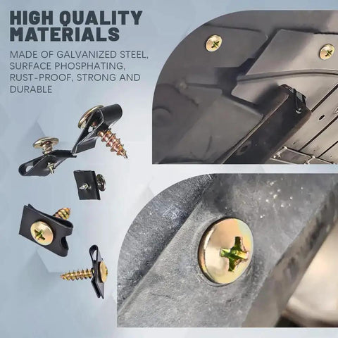 Close-up of All In One 170 Piece Car U Clip And Screw Kit with black oxidized steel fasteners in use on auto interior panel.