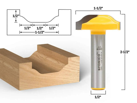 Raised Panel Cabinet Door Router Bit For CNC And Handheld Routers, 1.5 Inch Cutting Diameter, product with wood cut example.