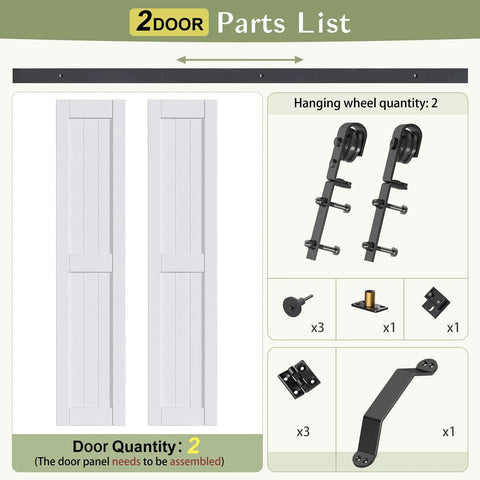 Double Bi Fold Barn Doors 42 By 84 Inches White With Hardware Track Kit Included, parts list with doors and hardware