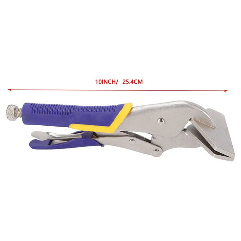 10 Inch Locking Sheet Metal Clamp Duckbill Pliers With Adjustable Screw, Carbon Steel Plated, side view, showing measurement