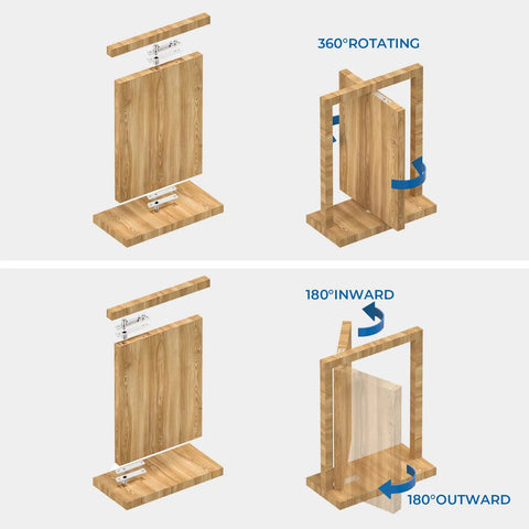Heavy Duty Pivot Hinge For Hidden Doors And Secret Rooms Invisible 360 Degree Rotating Door Hinge For Bookshelf And Revolving Bookcase Doors Stainless Steel Brushed Nickel Finish 1 Pack shown in rotation demonstration.
