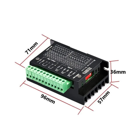 Front view of 4A TB6600 Stepper Motor Driver For Nema 17 And 23 CNC Machines, 9V To 42V DC Power, 32 Subdivision Microstepping, H Bridge Bipolar Constant Current Drive, Single Axis Hybrid Controller For Precision DIY CNC DaFuRui with labeled dimensions