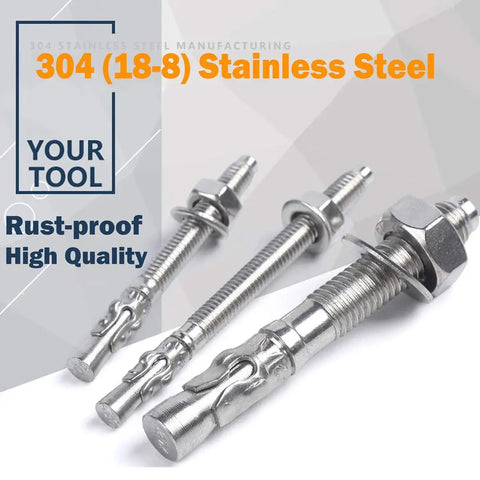 Three Eighths Inch By Three Inch Concrete Anchor Set In 304 Stainless Steel Wedge Anchors With Screws Kit Ten Pieces