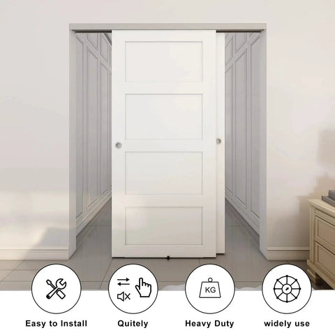Heavy Duty Bypass Sliding Closet Door Hardware Set With Soft Close Mechanism For Two Doors, Smooth Quiet Operation installed