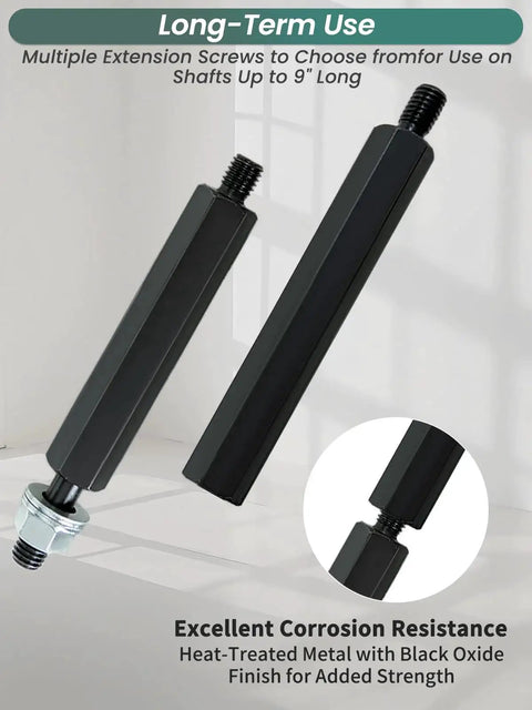 5 Ton Bearing Removal Puller Kit With 2 Inch And 3 Inch Jaws, showing black extension screws with corrosion resistance feature.