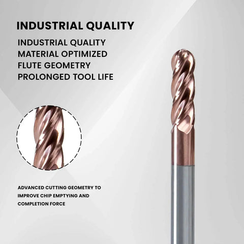 4 Flute TiSiN Coated Ball Nose End Mill 1/16 Inch Cutting Diameter, 1/4 Inch Flute Length, 1/8 Inch Shank, 1-1/2 Inch Overall Length, HRC55 Milling Cutter