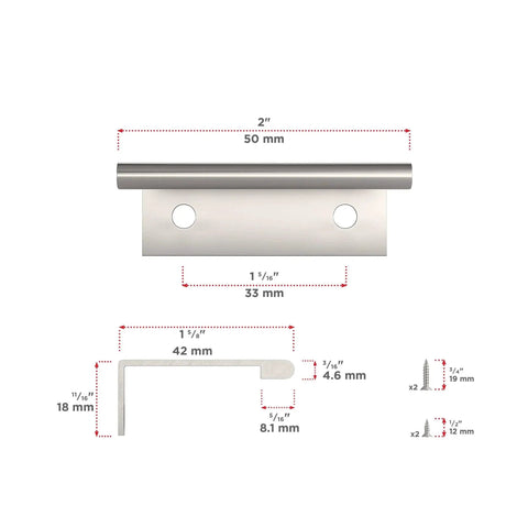 Lincoln Collection 1 5 16 Inch Center To Center stainless steel edge pull handle dimensions and components