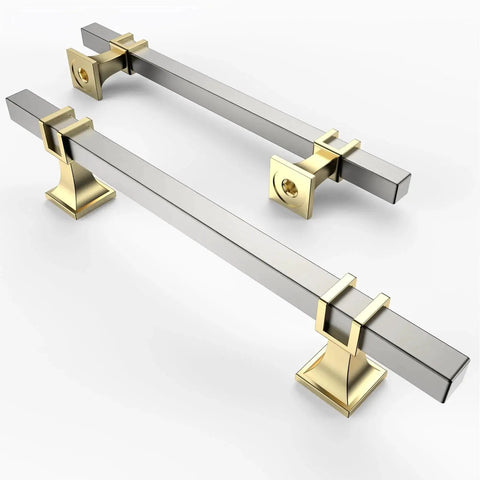 10 Pack 5 Inch Brushed Satin Nickel And Gold Cabinet Handles Set For Kitchen Cabinets And Cupboards, Durable Cabinet Pulls Hardware