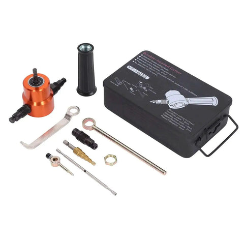 360 Degree Double Head Cutter Nibbler Attachment For Sheet Metal Cutting with accessories in storage case for repairs