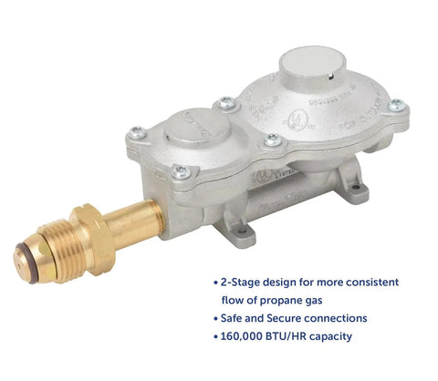 Two Stage Propane Regulator For RVs And Campers With POL Connection Ultra Compact Horizontal Design For 100Lb Tanks Heavy Duty Aluminum