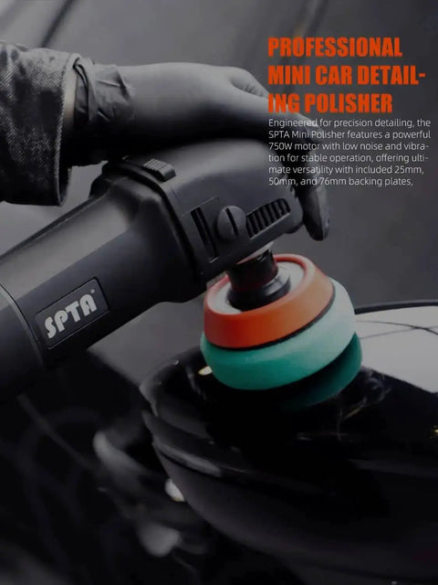 Person using Mini Car Polisher Kit For Auto Detailing With 750W Buffer, Smooth, Low-Vibe Operation on car surface