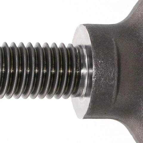 Close-up of half-inch forged steel shoulder eye bolt thread, part of Two Pack Built Tough Heavy Duty Lifting Shoulder Eye Bolts for rigging.