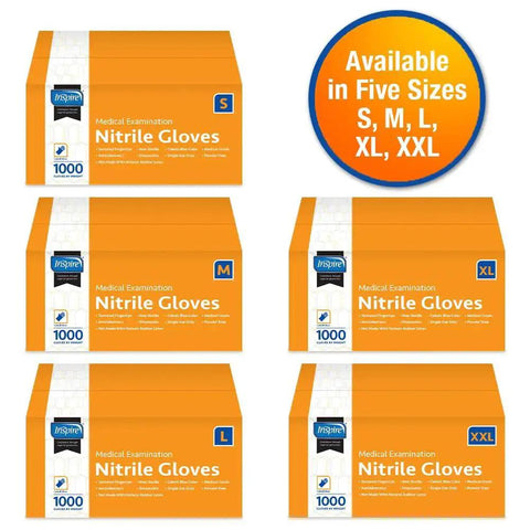 Cobalt Blue Nitrile Examination Gloves Latex Free Medical Grade 4.5 Mil boxes in sizes S to XXL