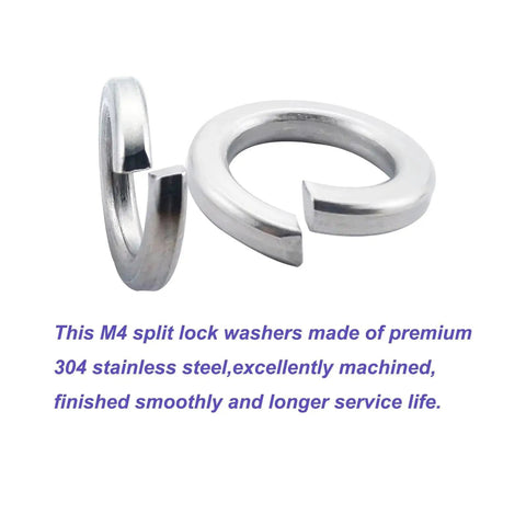 Pair of M4 split lock washers, 304 stainless steel, silver