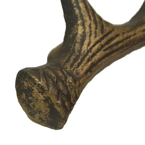 Close-up of Antique Bronze Finish Cast Iron Deer Antler Drawer Pulls Set Of Six For Cabinets with rustic detailing