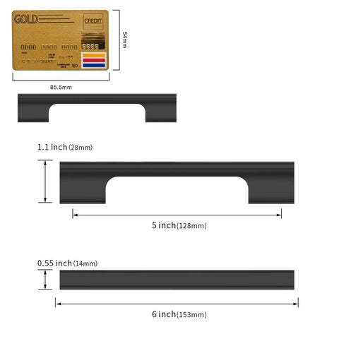 Dimensions of Matte Black Cabinet Pulls Set 10 Pack 5 Inch 128mm Center To Center Kitchen Cabinet Handles Hardware Cupboard Drawer Pulls