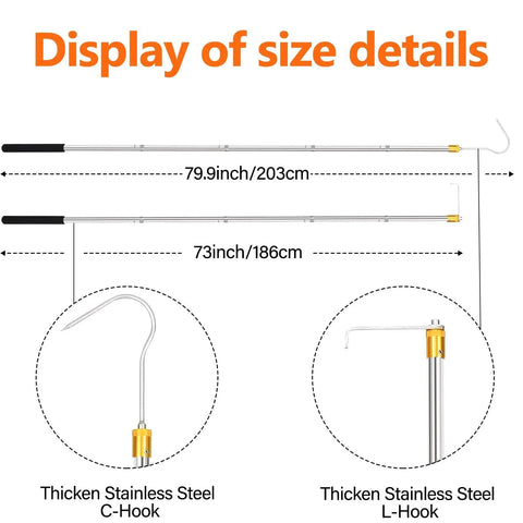 Cargo Grabber Reach Retriever Tool 30 to 75 Inch Adjustable Extensions Heavy Duty Truck Accessory with C-Hook and L-Hook