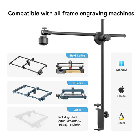 Advanced Wide Angle LightBurn Camera Kit for Laser Engravers with 5MP HD Auto Positioning shown with compatibility details.