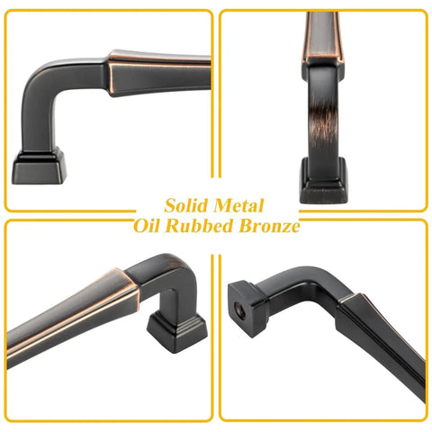 Close-up views of 10 pack 3 inch oil rubbed bronze cabinet pulls with bronze brushed finish for kitchen cabinets and drawers.