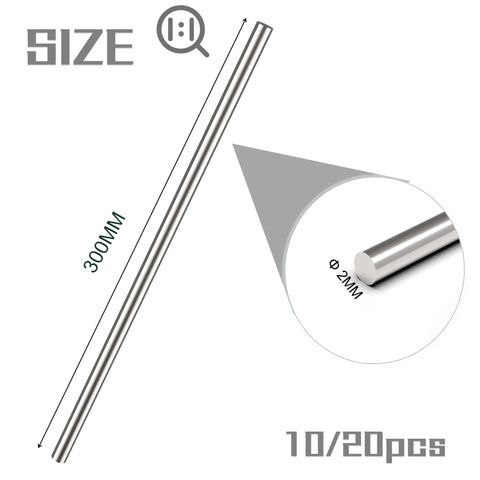 Image showing a 10 Pack 2Mm X 300Mm 304 Stainless Steel Round Rods For DIY Projects And Metalworking Durable Solid Shaft Rods