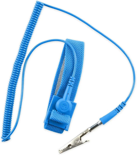 Blue wrist strap and grounding cord from Portable Anti Static Mat With ESD Pad And Wrist Strap Grounding Cord For Electronics Repair From iFixit