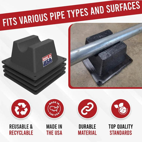 USA Made Four Pack Mini Rooftop Pipe Supports 6 Inch By 6 Inch By 3 Inch 300 Pound Capacity UV Resistant Durable Roof Pipe Supports For Conduit Rubber PVC And Metal Pipes Universal Fit.
