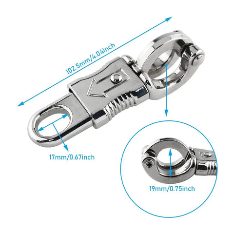 Zinc Alloy Quick Release Panic Snap Buckle For Paracord, nickel-plated, 102.5mm x 17mm, close-up and full view with dimensions.