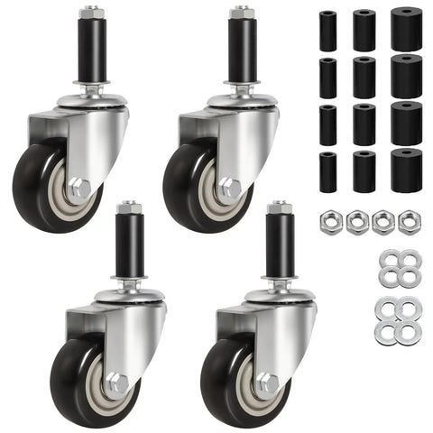 3 Inch Expanding Stem Prep Table Casters Set of 4 Threaded Swivel Heavy Duty Castors Fit Seven Eighths to One And Five Eighths Inch Tubing