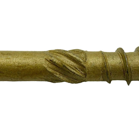 Close-up of Heavy Duty Exterior Construction Lag Screws One And A Half Inch Torx Star Drive With Truss Washer Head Heat Treated Steel Triple Coated