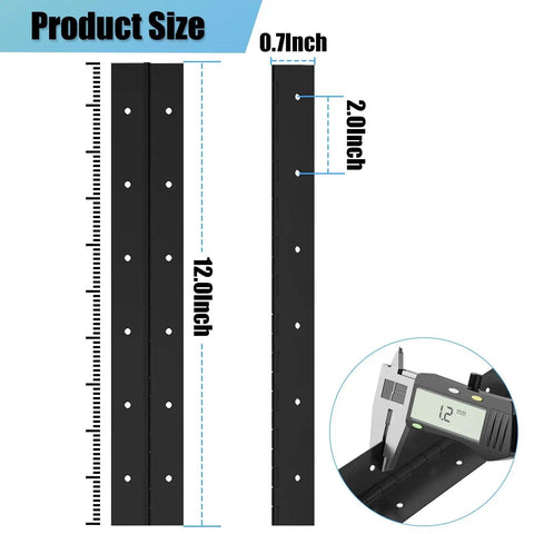 Heavy Duty 12 Inch Stainless Steel 304 Continuous Piano Hinges Matte Black with measurements close-up