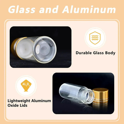 Glass and aluminum jars showcasing Four Pack Tiny Glass Jars With Lids 2ml Mini Vials Clear Small Bottles With Screw Caps For Ashes Craft Storage.