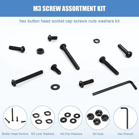 All In One M3 Screw Kit With 840 Pieces Of Socket Head Screws Nuts Washers And Wrench Including 8 Sizes From 6Mm To 30Mm Ten Point Nine Grade Alloy Steel Black Zinc Plated With Durable Storage Box