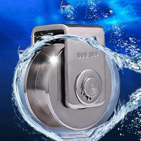Close-up of Set of 2 Heavy Duty Beefy Groove Wheels H Groove Track Wheel 304 Stainless Steel Sliding Door Roller for Square Tube
