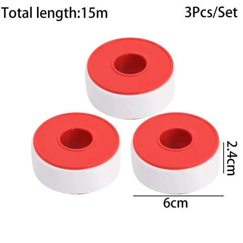 3 Pack 15M 1 Inch PTFE Thread Seal Tape For Plumbing And HVAC Waterproof Seal Tape Heavy Duty Leak-Proof Plumber Grade Fits Most Threaded Pipes And Fittings 6x2.4cm. Image shows three rolls of white PTFE tape with red centers, placed side by side.