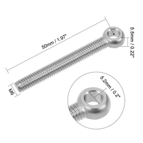 Beefy M6 X 50mm Fish Eye Lifting Eye Bolt In 304 Stainless Steel, Swing Shoulder Anchor Bolt With Metric Thread, 5.2mm Eye Inner Diameter