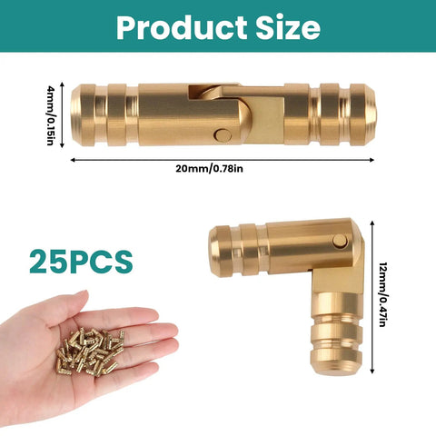 Front and side view of 25 Pcs Small Brass Barrel Hinges for Wooden Boxes 135 Degree Folding Mini Hidden Cylinder Hinges for DIY Crafts