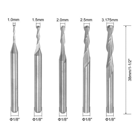 Top Notch Ball Nose End Mills Set For CNC Router Bits By Uxcell Ten Piece Kit With sizes 1.0mm to 3.175mm shank diameter view