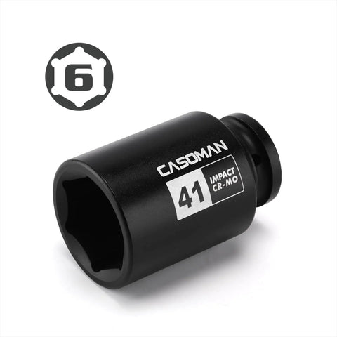 Three Quarter Inch Drive Deep Impact Socket 41 Millimeter Jumbo Metric Six Point Chrome Molybdenum Steel Black Phosphate Finish
