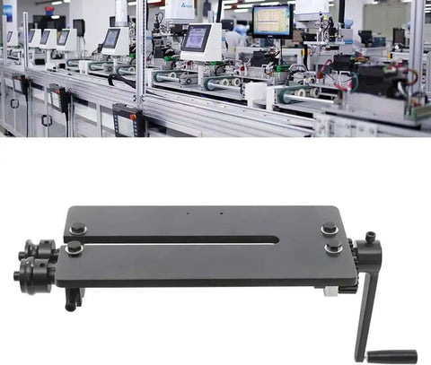 Manual Bead Roller Kit with 6 Changeable Dies for sheet metal beading and flaring, shown in an industrial setting.
