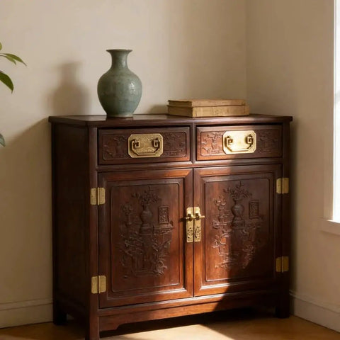 Wooden cabinet with Vintage Brass Drawer Pulls Handles Set For Cabinets Dressers Nightstands And Closets Durable Thickened Bar Pulls.
