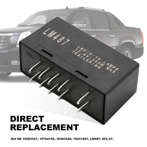 LED Flasher Relay For Turn Signals And Hazard Lights Hyperflash Fix Plug And Play Easy Install For Chevy GMC Cadillac And Hummer 03 07 Models Replaces 10383321 15764135 10383320 15231201 LM487 EFL27 with vehicle image in background