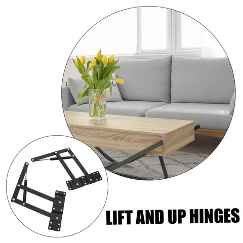 Heavy Duty Lift Up Hinge Self Closing Spring Hinges 1 Pair for Drop Leaf Tables and Cabinets shown installed on table