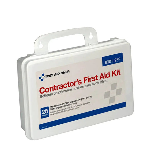 Front view of 25 Person Contractor First Aid Kit for Home Renovation Job Sites and Construction Vehicles 178 Piece Worksite Ready Comprehensive Emergency Medical Kit with Bandages Gauze Antibiotic Ointment Scissors and Gloves in a Tough Portable Case by First Aid Only.