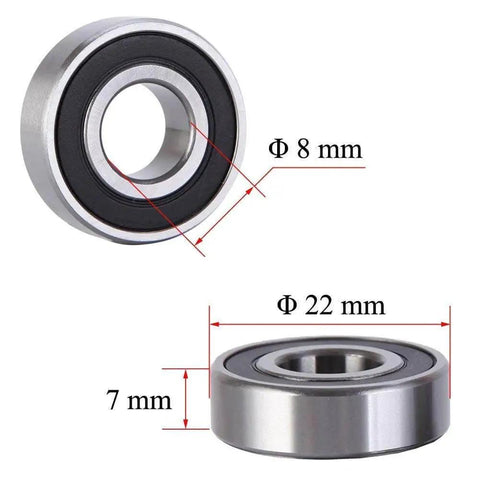 608-2RS 8mm x 22mm x 7mm Sealed Deep Groove Ball Bearings with double rubber seals, ideal for skateboards and CNC machines, pack of 12.