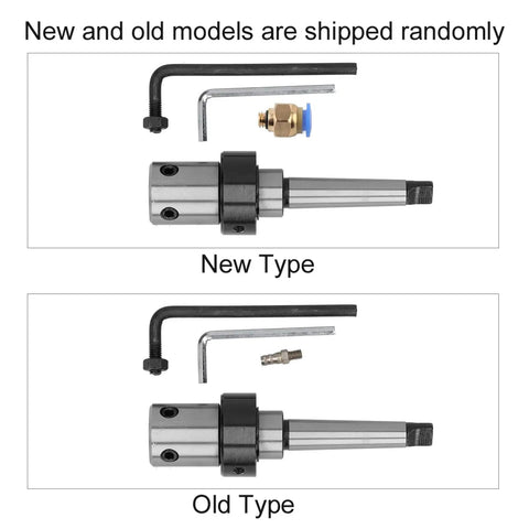 Taper drill sleeve adapter, steel, Amazon Tools; new and old type shown with hex keys and brass coolant connector.