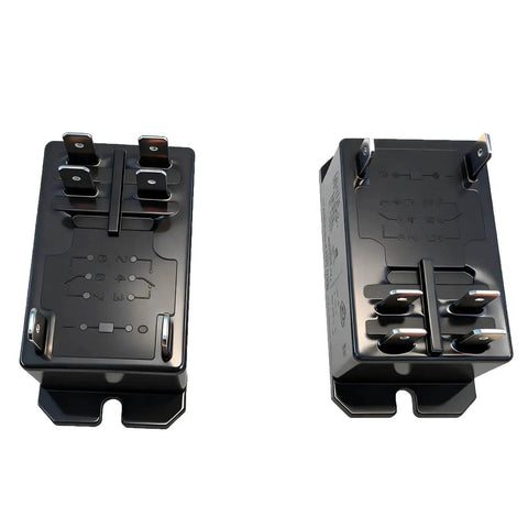 Beefy 12V DC 30A General-Purpose Relay For PCB Or Panel Mount, DPST-NO, shown in 2-pack with flange mount design.